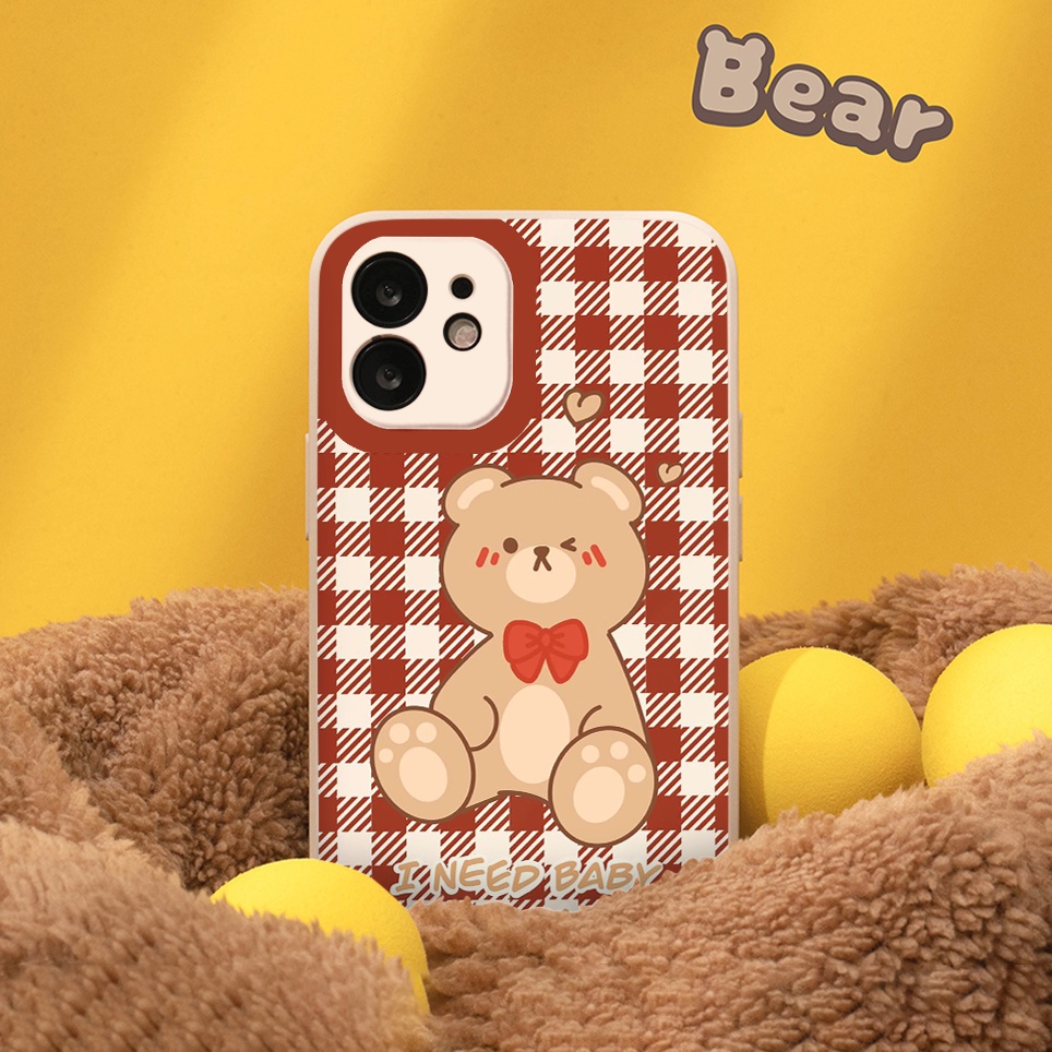 Ốp Iphone Sọc Caro hot trend I need bear vuông ốp lưng iphone 13 pro max  11 promax 12 pro max 6plus 7 plus 8 x xr xsmax