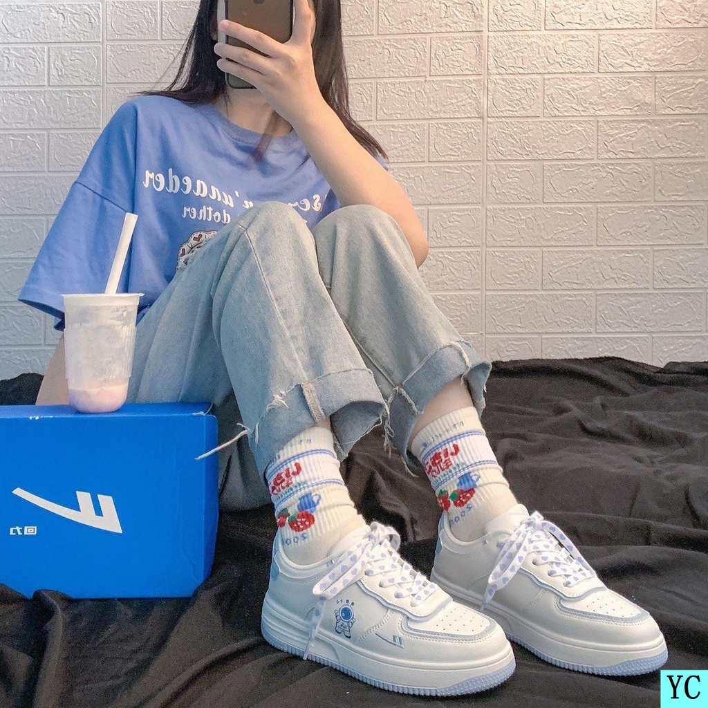 Giày Thể Thao Mùa Hè Năm 2021 Màu Xanh Dương/Trắng Cho Nữ Phong Cách Mới