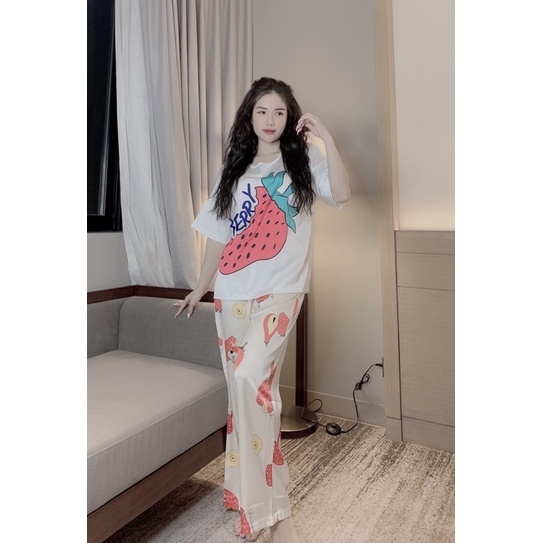 Đồ Bộ Pijama Nữ Lụa Latin Cổ Tròn Cao Cấp,Tay Cộc Quần Dài,Hàng Thiết Kế