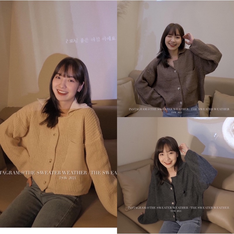 [HÀNG QUẢNG CHÂU]ÁO LEN HẠT GẠO TÚI NGỰC CÚC MỞ STYLE ULZZANG