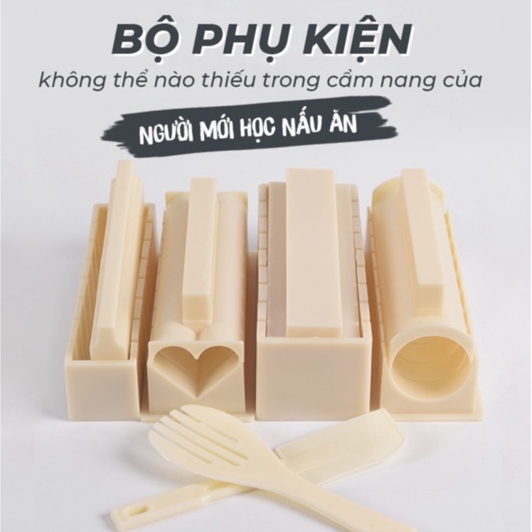 Bộ khuôn làm sushi cơm cuộn kimpap đa dạng hình phong cách Nhật Bản 10 món