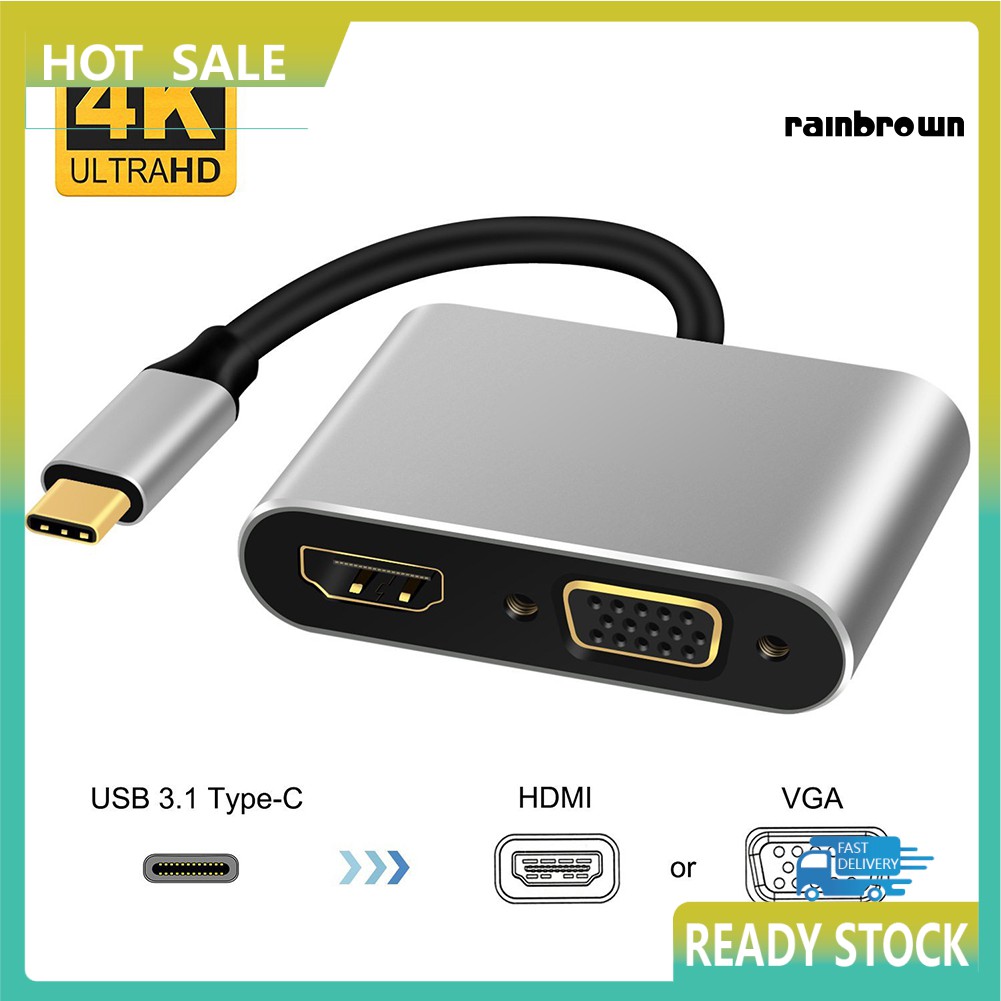 Bộ Chuyển Đổi Usb 3.1 Type C Sang 4k Hdmi Vga Hub Cho Macbook Air Pro Laptop