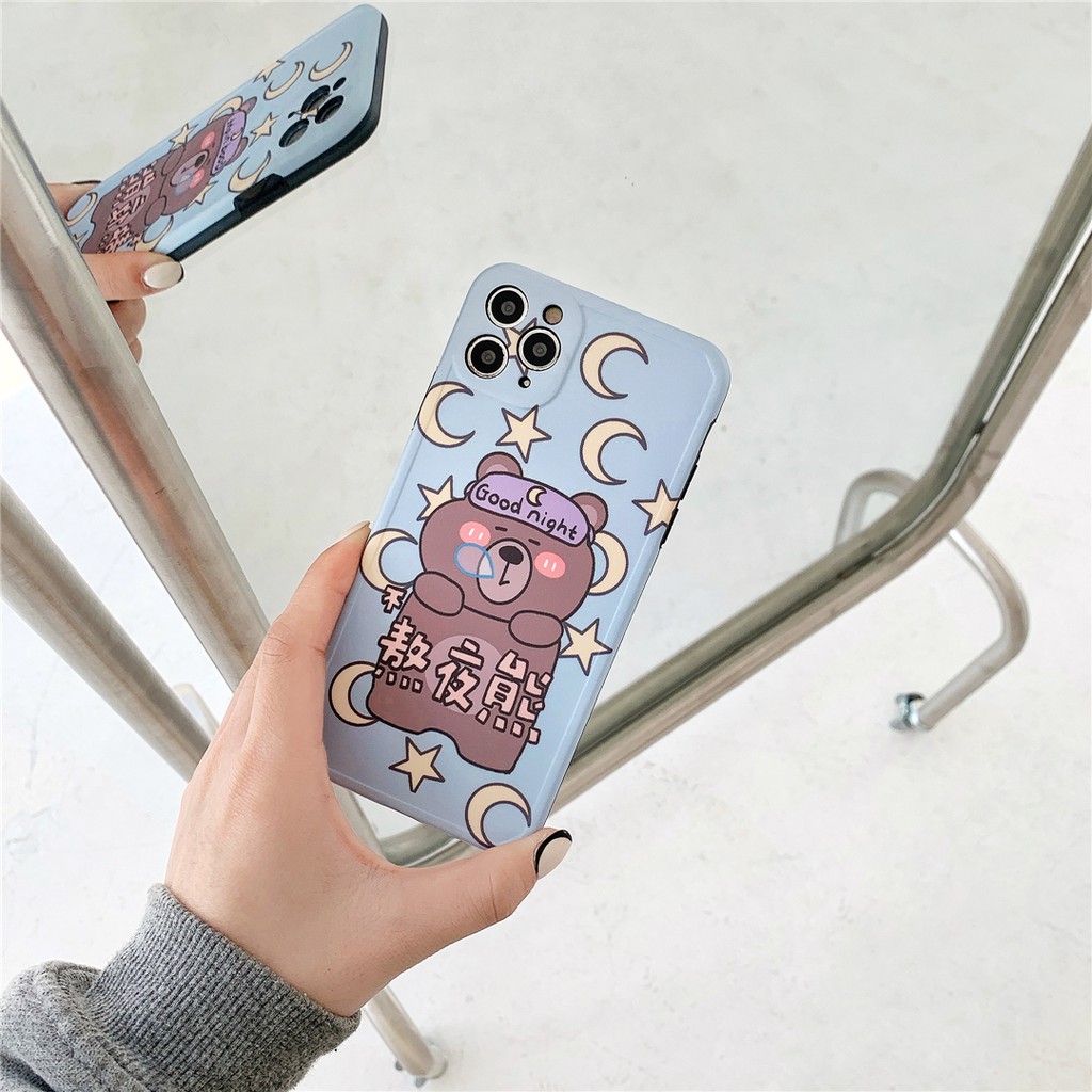 Ốp điện thoại cặp bằng nhựa mềm in hình vẽ gấu hoạt hình cho iPhone 12 Mini 11 PRO MAX 7/8plus SE2020 X/XS XR XSMAX