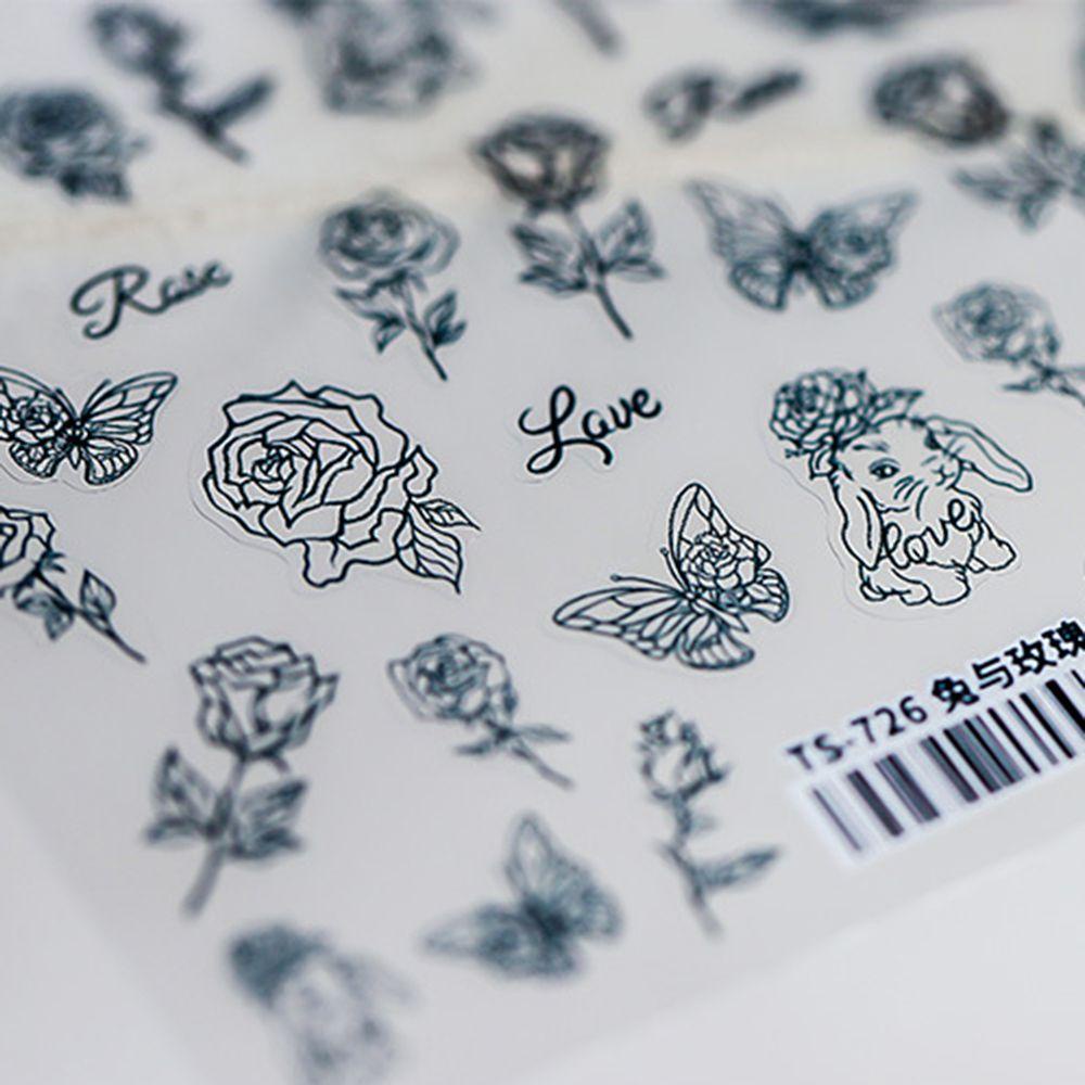 Miếng Dán Trang Trí Móng Tay Hình Hoa Hồng Và Bướm Màu Đen