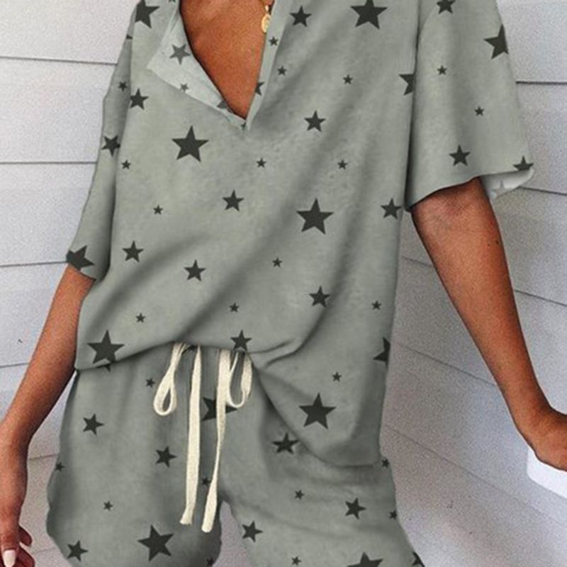 Bộ Đồ Ngủ 2 Món Ngắn Tay Cổ Chữ V Phối Dây Rút In Hình Trái Bơ Thời Trang Dành Cho Nữ