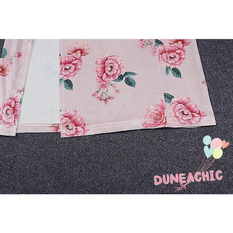 DUNEA Đầm Hai Dây Hở Lưng Họa Tiết Hoa Xinh Xắn Cho Nữ