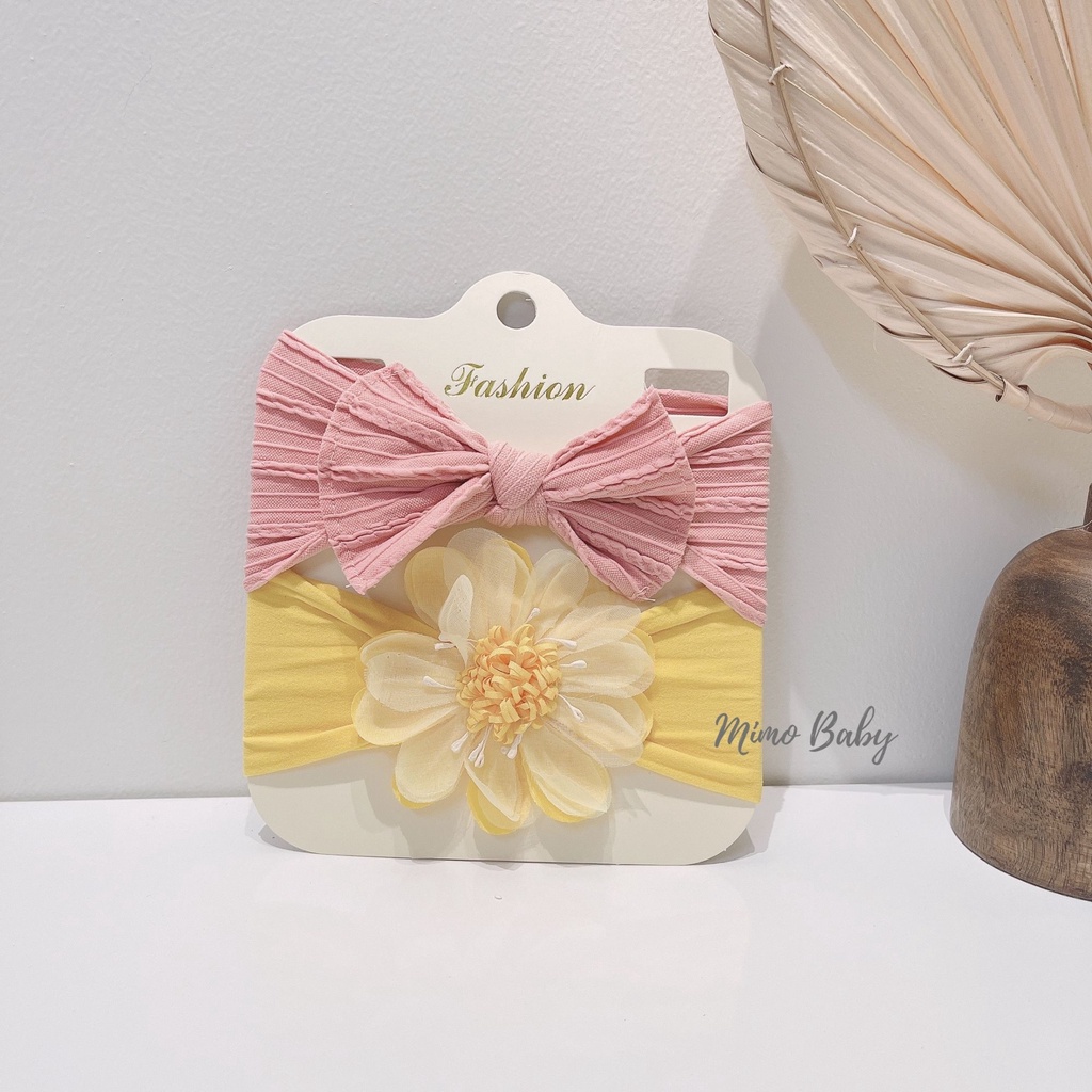 Set 2 băng đô nơ+hoa voan chất liệu thun co dãn xinh xắn cho bé BD56 Mimo Baby