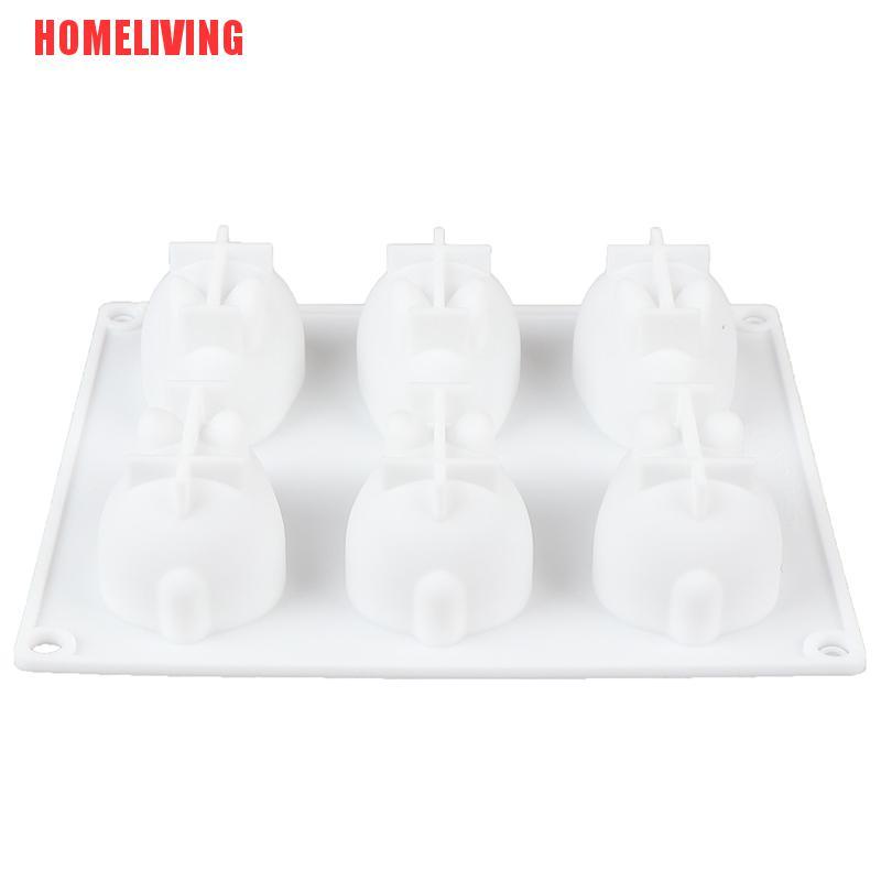 Khuôn Silicone Làm Bánh Mousse 6 Ngăn Tạo Hình Thỏ 3D Tiện Dụng
