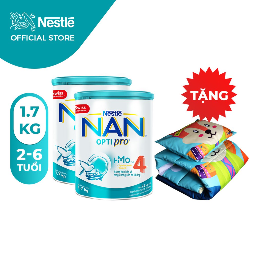 [Tặng 1 Bộ Gối Nệm Cho Bé] Combo 2 Lon Sữa Bột Nestle NAN Optipro 4 1,7kg/lon