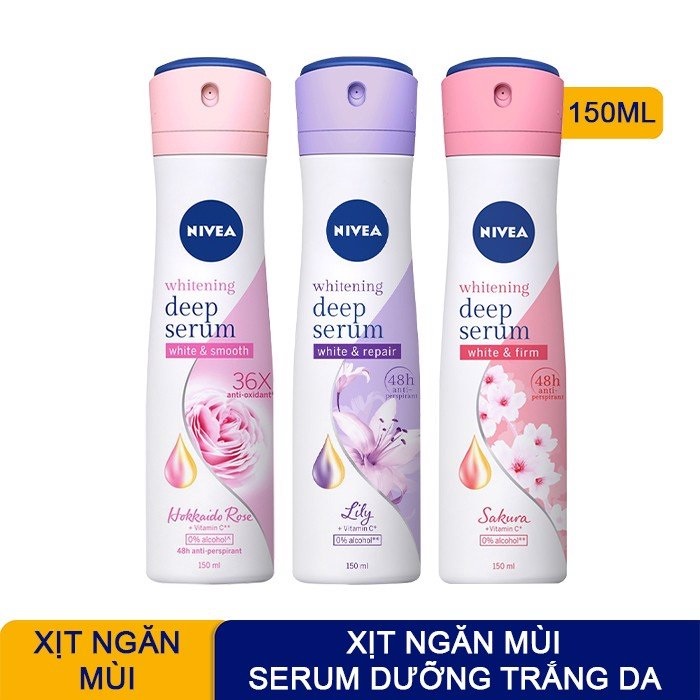 Xịt ngăn mùi Nivea serum trắng mịn hương hoa 150ml