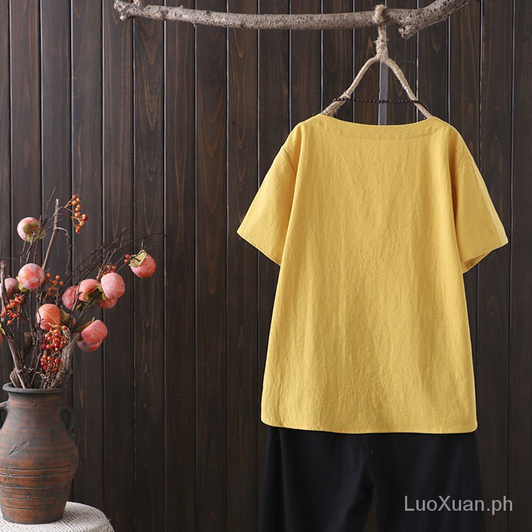 Áo Thun Cotton Lanh Mỏng Tay Ngắn Dáng Rộng Thời Trang Cho Nữ