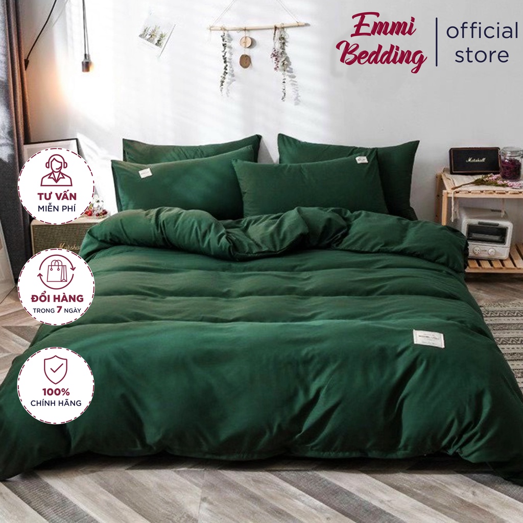 Bộ Chăn Ga Gối Cotton TC Emmidecor cao cấp - Xanh lá full giá tốt