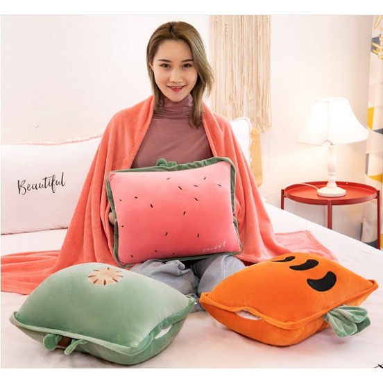 Chăn gối văn phòng, Gối kèm mền, Gối kèm mền trái cây 3 trong 1 [hàng loại1]
