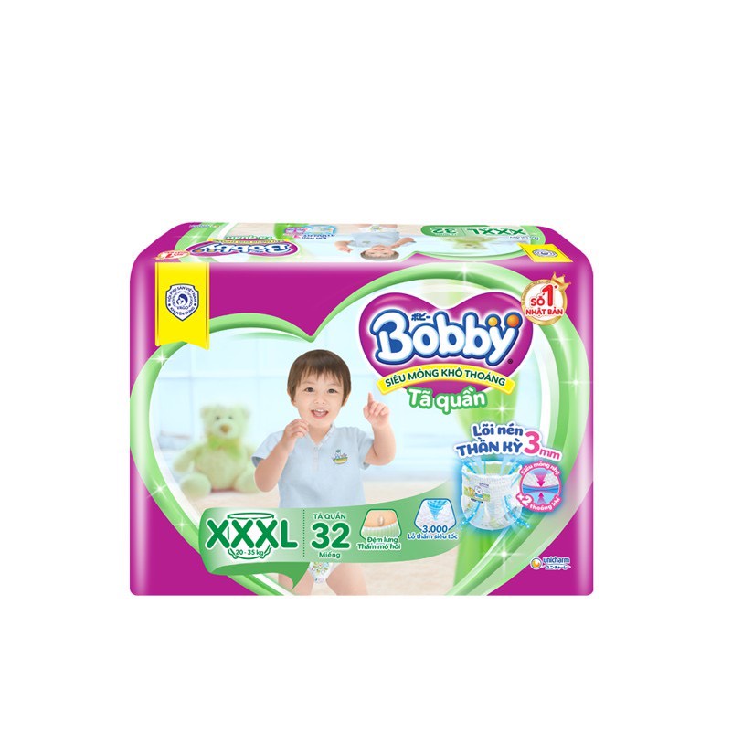 [Chính Hãng] Tã Quần Bobby lõi nén thần kỳ size XXXL32 miếng cho bé 20-35kg - Mẫu mới