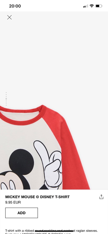 Áo cotton dài tay Zara mickey đỏ 1-5Y (có ảnh thật)