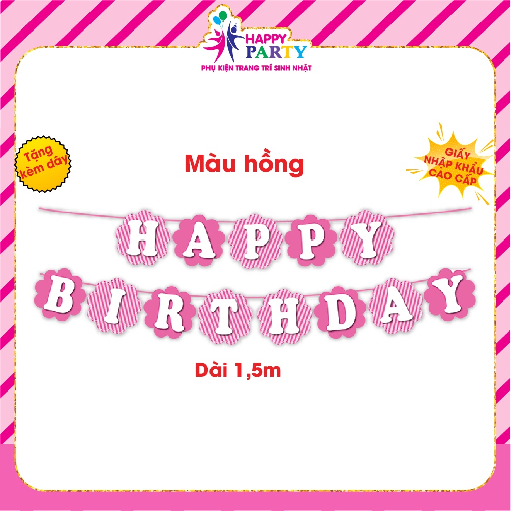 Dây chữ Happy Birthday trang trí sinh nhật, trang trí thôi nôi cho bé trai siêu đẹp nhiều mẫu, chiều dài 1,5m