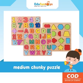 Image of Edufuntoys - MEDIUM CHUNKY PUZZLE huruf besar / puzzle 3d chunky/ angka 20x20cm mainan anak puzzle timbul kayu