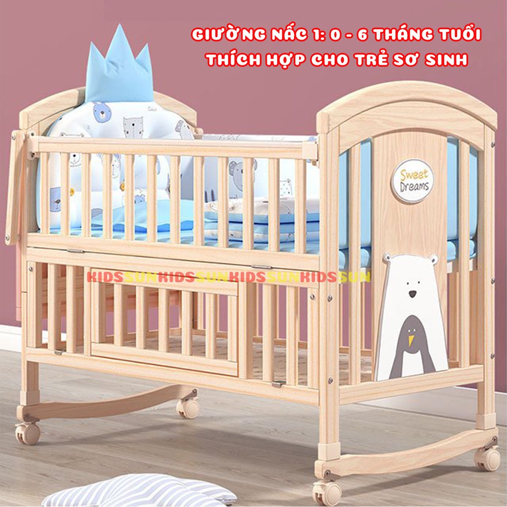 Giường Cũi Đa Năng 6 in 1 cho Bé Kidssun Tặng Bộ Quà 5 Sản Phẩm An Toàn Tiện Lợi Bảo Hành 3 Năm