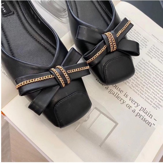 Giày nữ I Bệt da lì đế dẻo nơ phối xích cực xinh | BigBuy360 - bigbuy360.vn