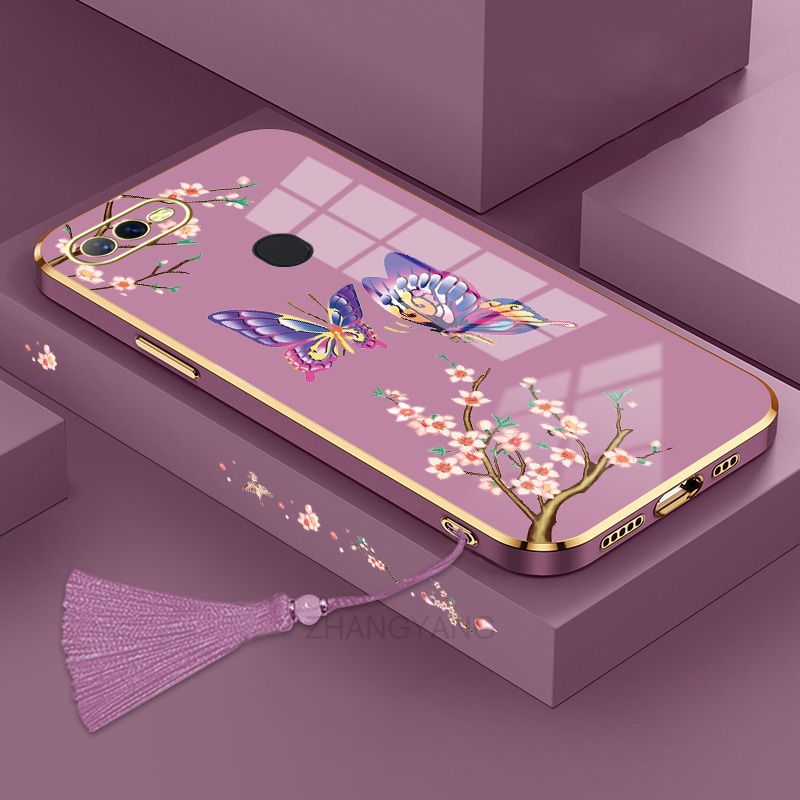 Ốp lưng oppo a5s a12 a7 f9 a7x Ốp Điện Thoại Silicon Họa Tiết Bươm Bướm Kèm Dây Đeo Cho oppo a5s a12 a7 f9 a7x