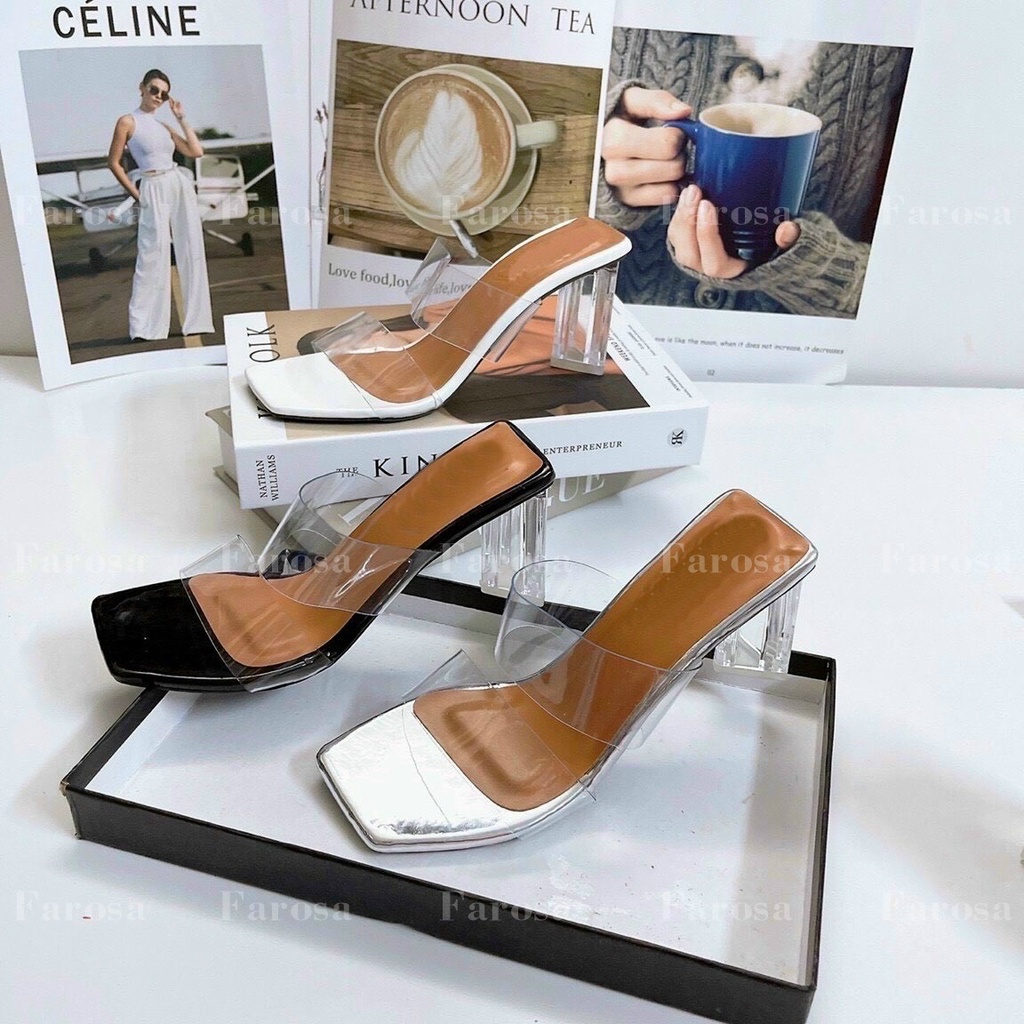Dép quai ngang nữ gót phal lê tam giác 5cm cực sang chảnh