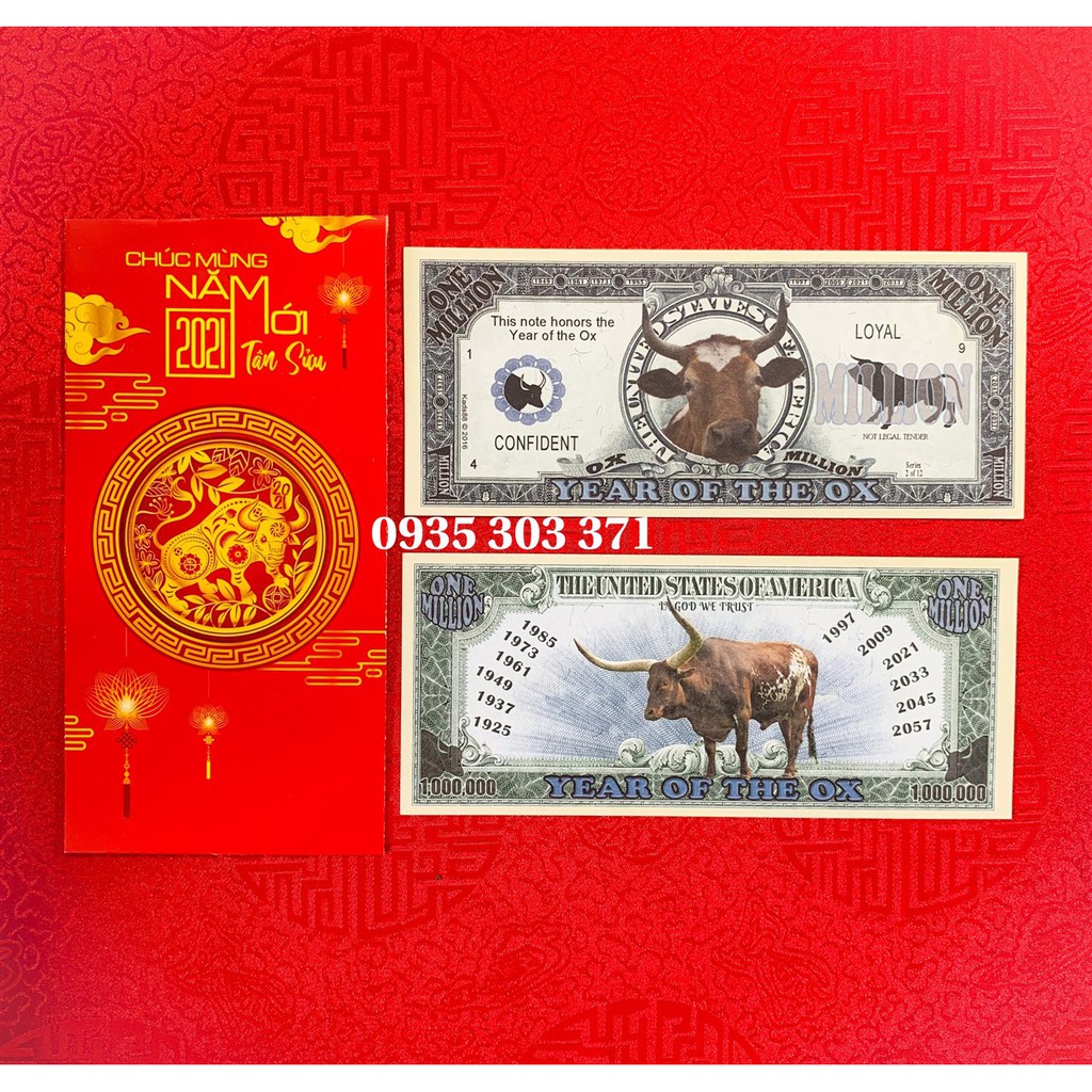 Tiền Lưu Niệm Hình Con Trâu 1 Triệu Đô Mỹ- Tặng Kèm Bao Lì Xì 2021