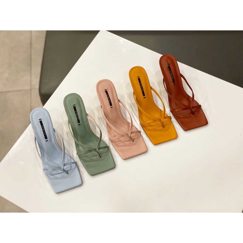 Guốc cao gót xỏ ngón quai mảnh mũi vuông thời trang gót nhọn cao 7cm
