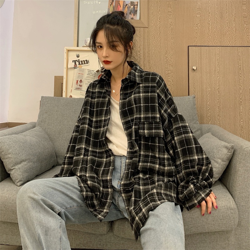 【ZHELIHANGFEI】Áo Sơ Mi Tay Dài Form Rộng Họa Tiết Sọc Theo Phong Cách Retro Dễ Phối Đồ