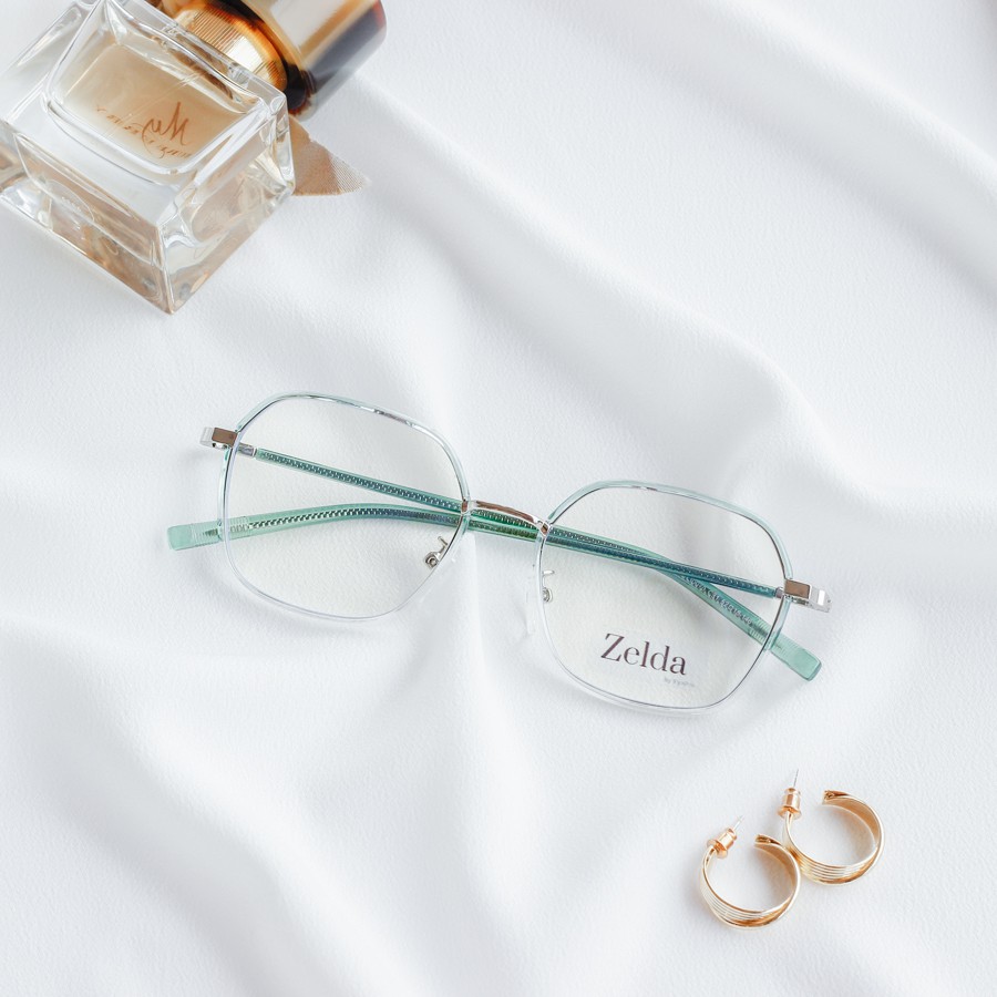 [LẮP SẴN CẬN]Gọng kính cận nữ, gọng cận kim loại, mắt kính đa giác, tròng kính đổi màu, chống ánh sáng xanh Z30070G