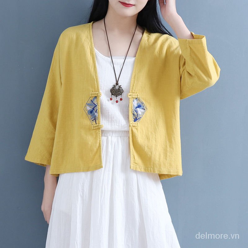 Áo Khoác Cardigan Vải Cotton Lanh Mỏng Thêu Họa Tiết Dân Tộc Cổ Điển Thời Trang Mùa Xuân Hàng Mới Dành Cho Bạn Nữ