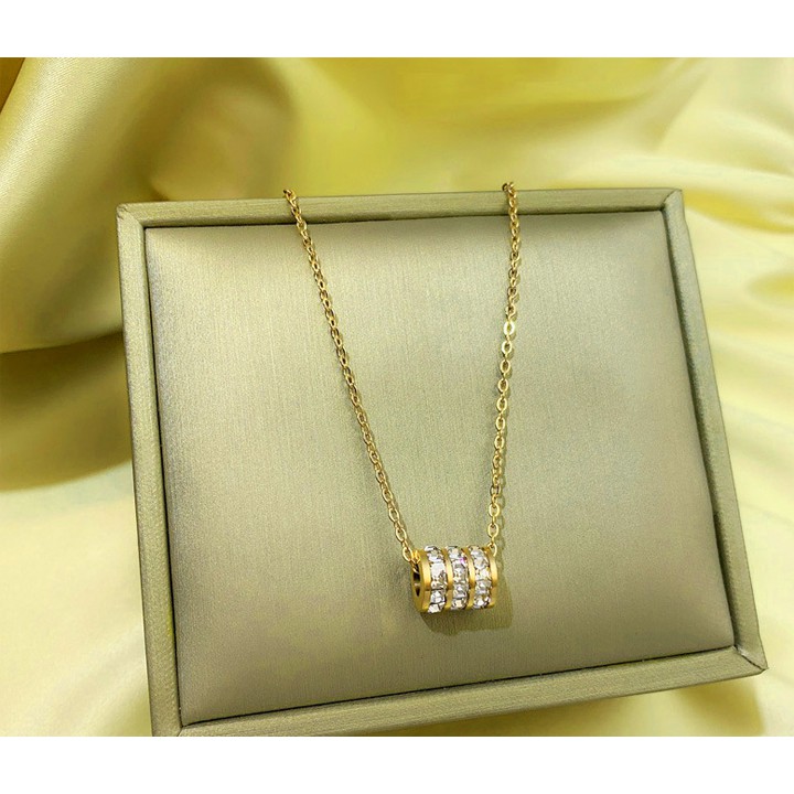 Dây chuyền nữ titan cao cấp ống tròn 3 hàng đá siêu đẹp, bền màu, hợp thời trang