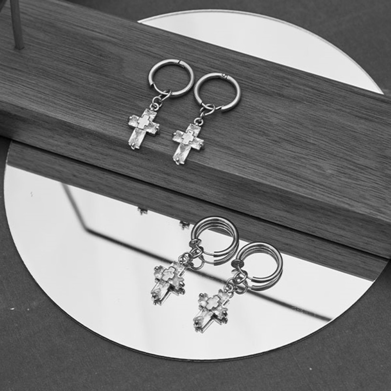 Bông Tai Thép Titan Hình Thánh Giá Phong Cách hip hop Dễ Phối Đồ Thời Trang Cho Nam Và Nữ