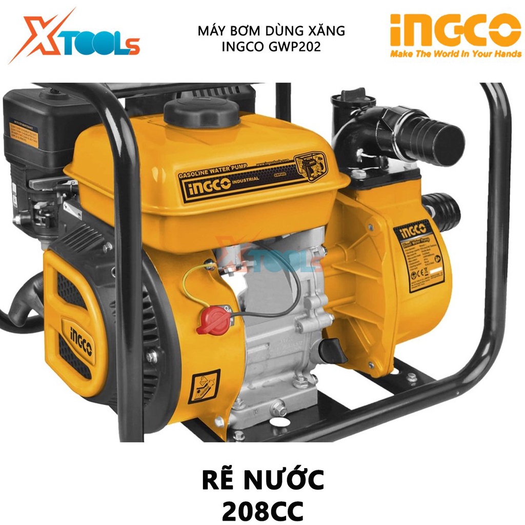 Máy bơm nước dùng xăng INGCO GWP202, công suất: 7.0HP, lưu lượng nước: 550Lít / phút, chiều cao bơm tối đa: 28m, ống 2''