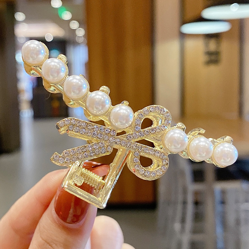 Kẹp tóc trang trí cây kéo đính ngọc trai nhân tạo thời trang phong cách Hàn Quốc 2021