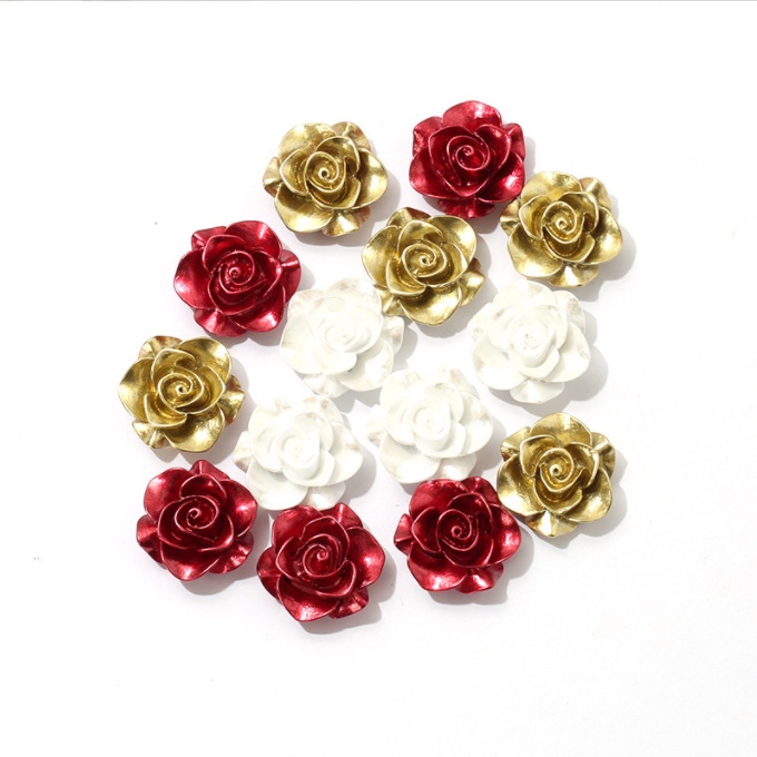 Mẫu cham hoa hồng 20mm đỏ trắng vàng kim trang trí vỏ ốp điện thoại, kẹp tóc, dán Jibbitz, DIY