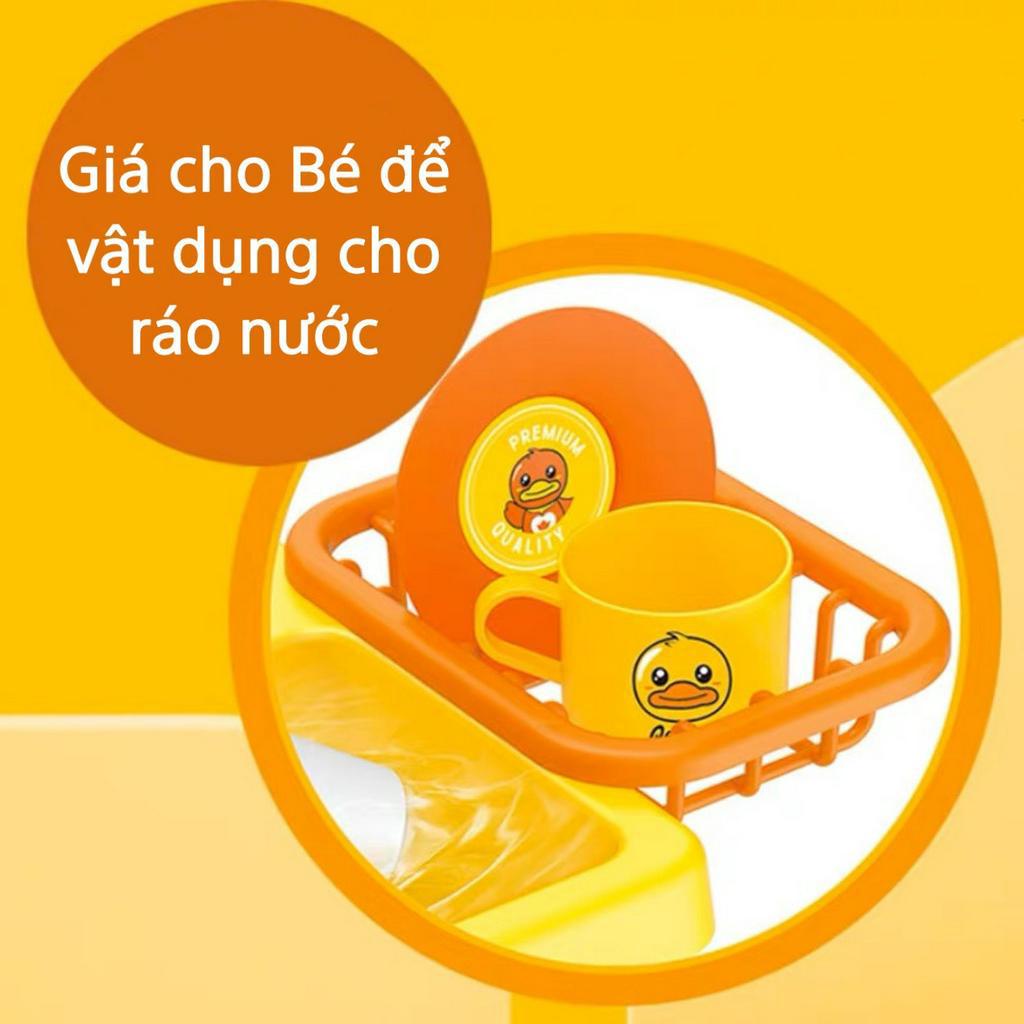 Đồ chơi bồn rửa chén bát tự động Vịt Vàng 19 chi tiết, sử dụng pin, vòi sen xoay 90 độ, thegioidochoi1104