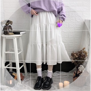 Chân váy midi 3 tầng 2 màu trắng đen