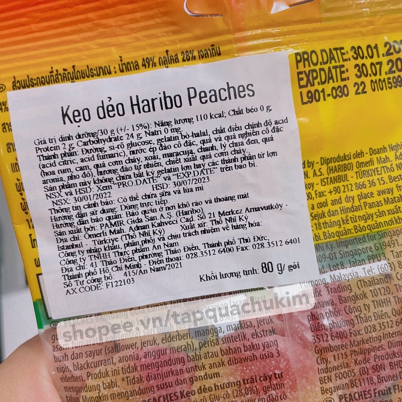 Kẹo dẻo HARIBO nhiều vị bịch 80G Đức - tapquachukim