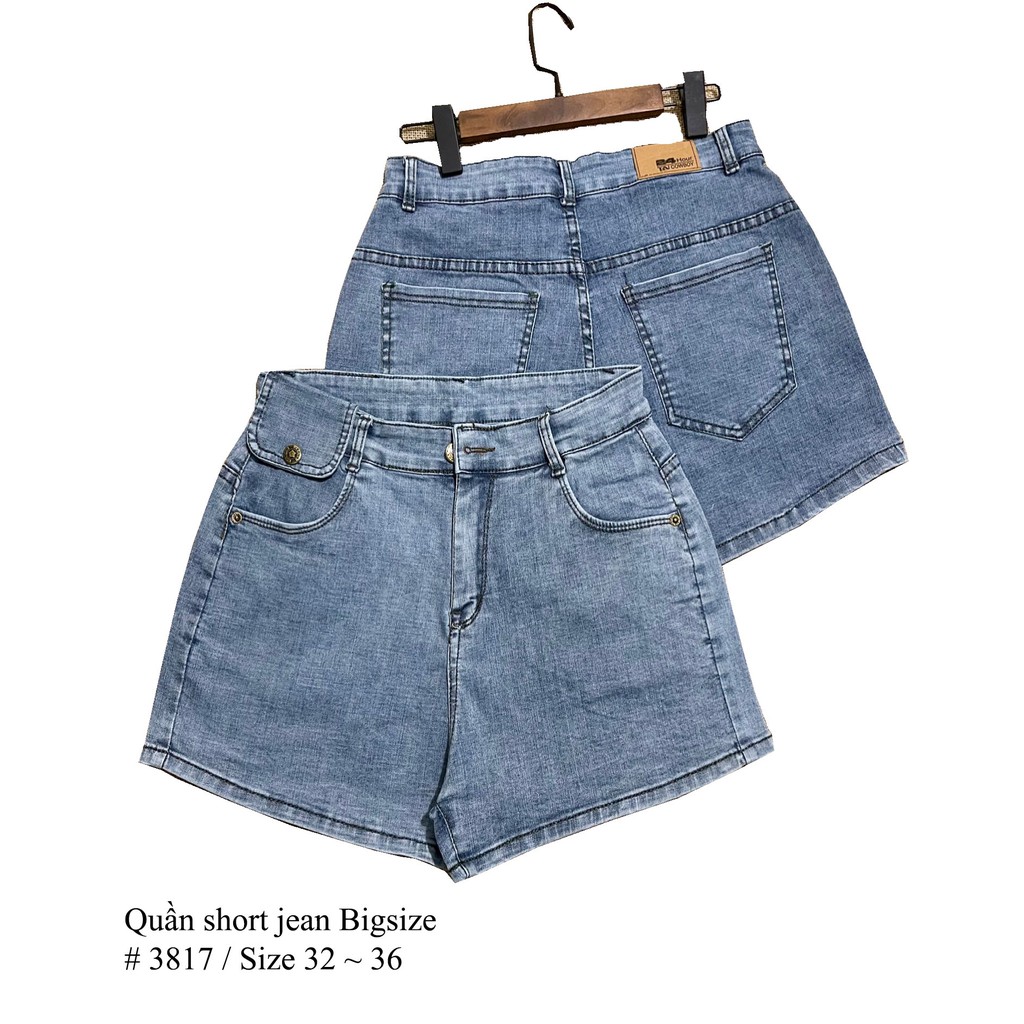 Quần short jean nữ BigSize lưng cao, co dãn mạnh, có túi nắp nhỏ phom ống rộng đang hot trend 3818 molijean