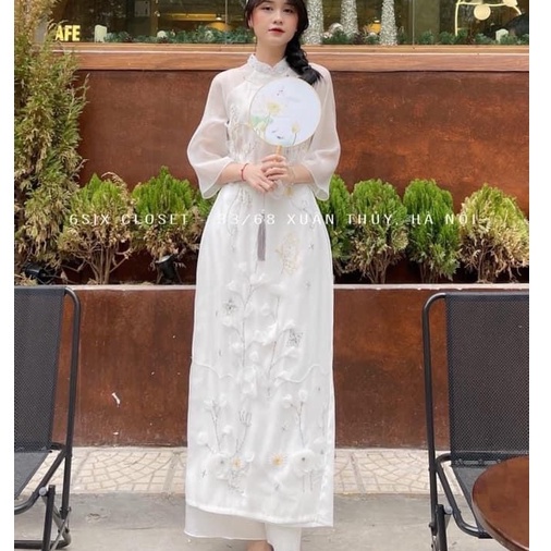 Áo Dài Cách Tân, Áo Dài Dạ Tiệc  Thiết Kế Tay Lỡ Đính Hoa Siêu Xinh Cho Các Nàng, A17