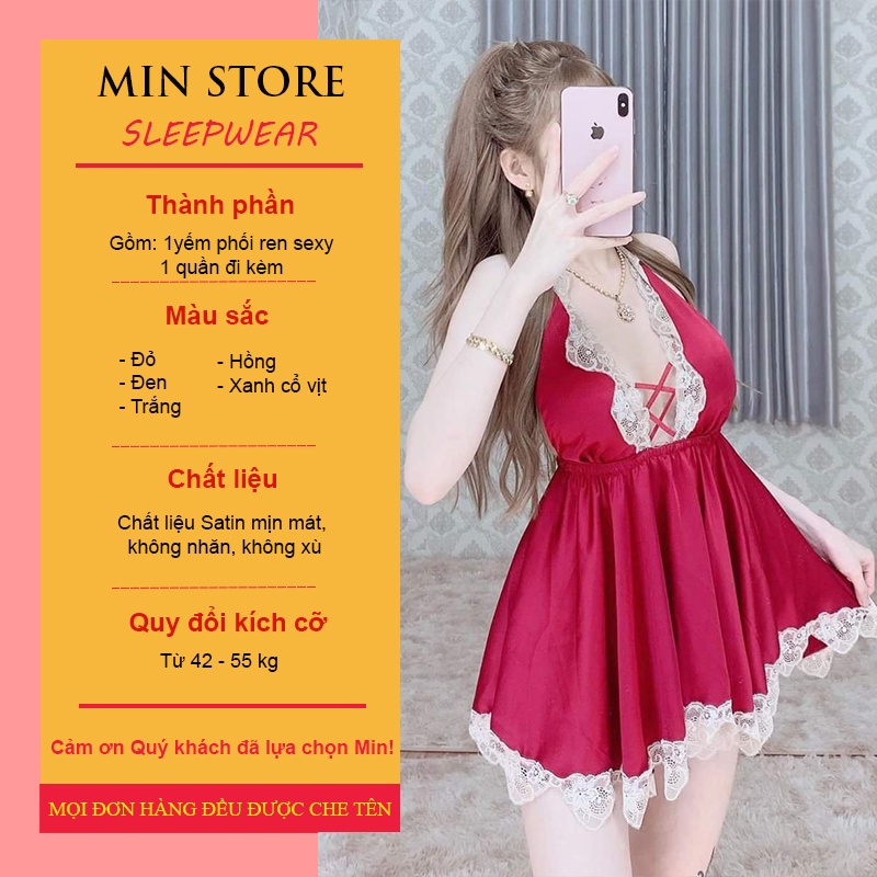 Váy ngủ sexy gơi cảm lụa satin cao cấp 2 dây MIN SHOP VN1005