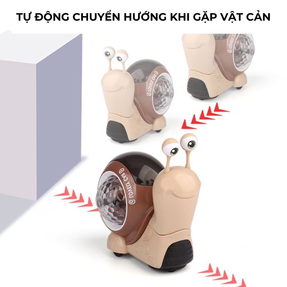 Đồ Chơi Xe Ốc Dã Tràng Xoay 360 VuongQuocTreTho Có Đèn Led Xoay 7 Sắc Cầu Vồng Và Âm Nhạc Vui Nhộn, Tự Động Chuyển Hướng