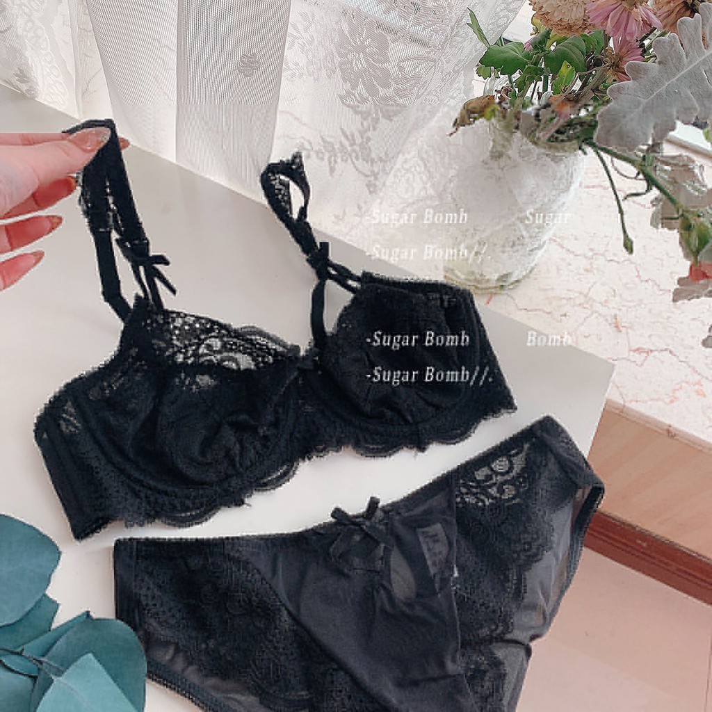 Set Bộ Đồ Lót Nữ LOLI10 Ren Không Mút, Áo Bra Nữ Trang Trí Đính Nơ Đen Kiểu Dáng Dễ Thương, Cute | BigBuy360 - bigbuy360.vn