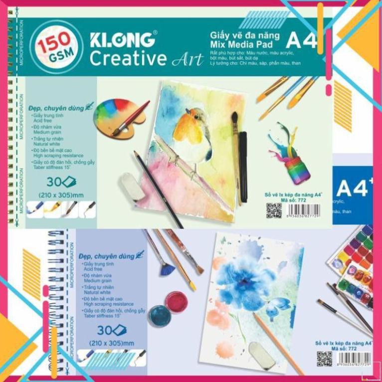 Sổ vẽ KLONG A4+ cao cấp lò xo kép xé 150GSM 30 tờ - 772