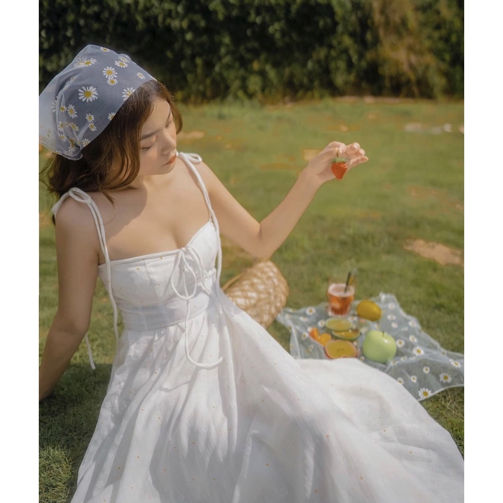 Đầm hai dây hoa cúc Hanami chất liệu cotton