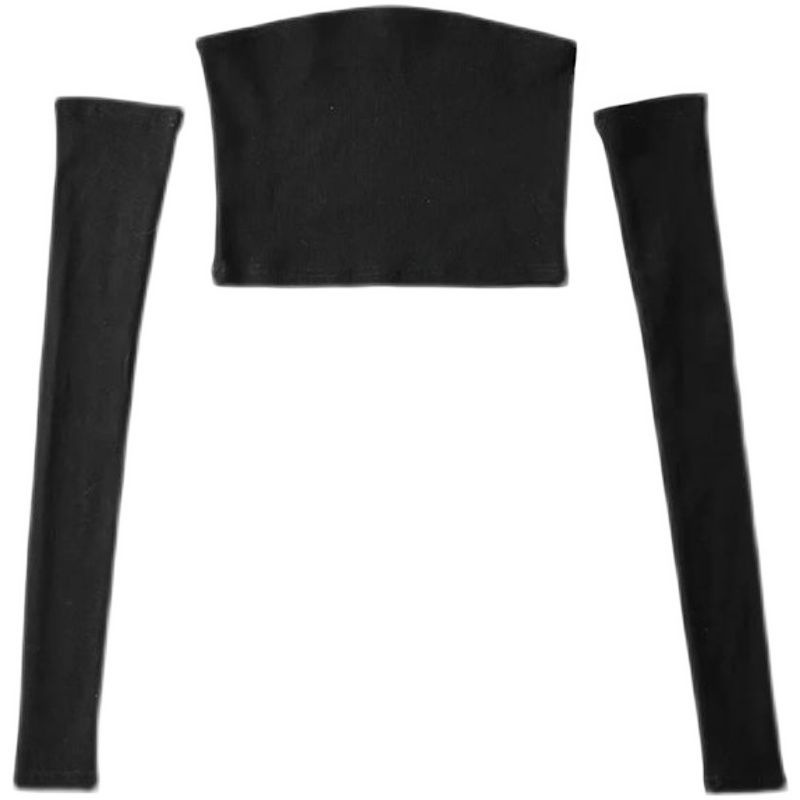 Crop top Dệt kim cắt sexy skinny dài tay bandeau top