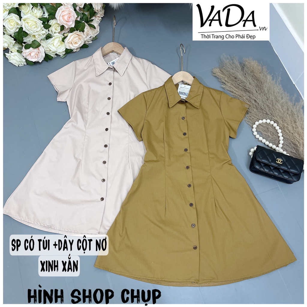 Váy Đầm Sơ Mi Thô Ngắn Tay Cổ Đức sau lưng cột nơ xinh xắn Phong Cách Thanh Lịch -Thời Trang VADA (Đ45) | WebRaoVat - webraovat.net.vn