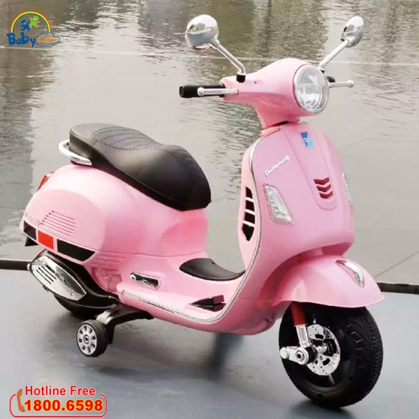 XE MÁY ĐIỆN VESPA Q618 MÀU HỒNG HOẶC ĐỎ CÓ ĐÈN VÀ NHẠC CHO BÉ 5- 7 TUÔI