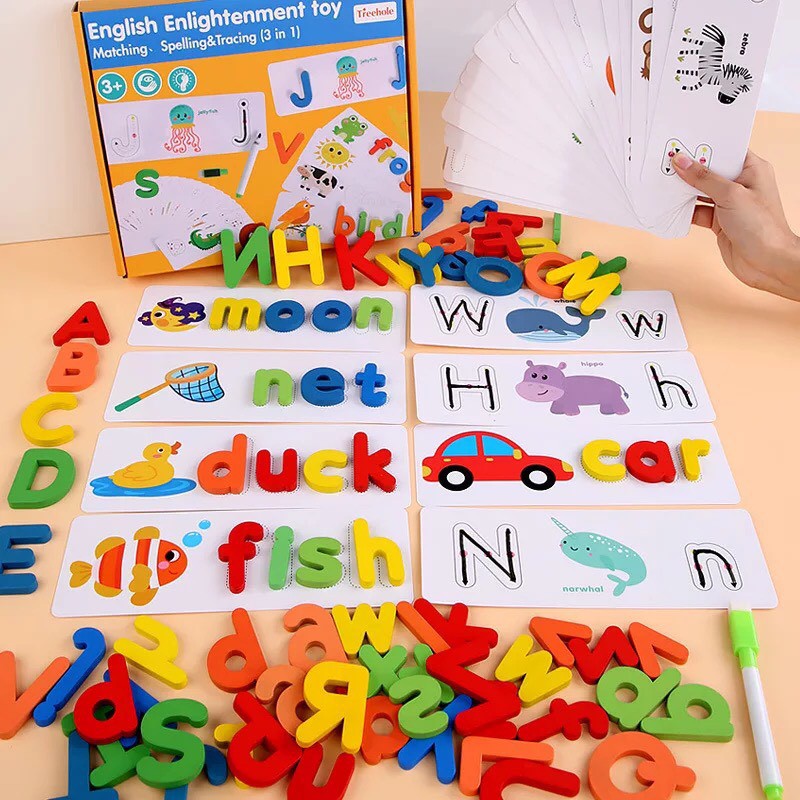 🌟 Spelling Game học đánh vần chữ cái tiếng Anh cho bé đồ chơi gỗ Simbaba 26 chữ hoa, 52 chữ thường bản 2021