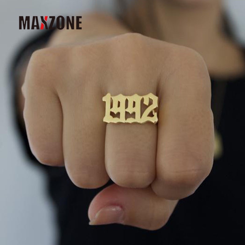 Nhẫn Thép Không Gỉ Khắc Số 2001 2002 2003 2004 2005 2006 Màu Vàng Hồng